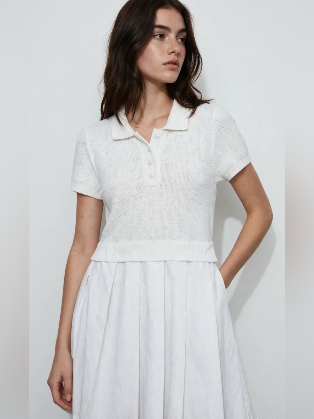 Flat White Knit Polo Top/Full White Skirt Dress Medium